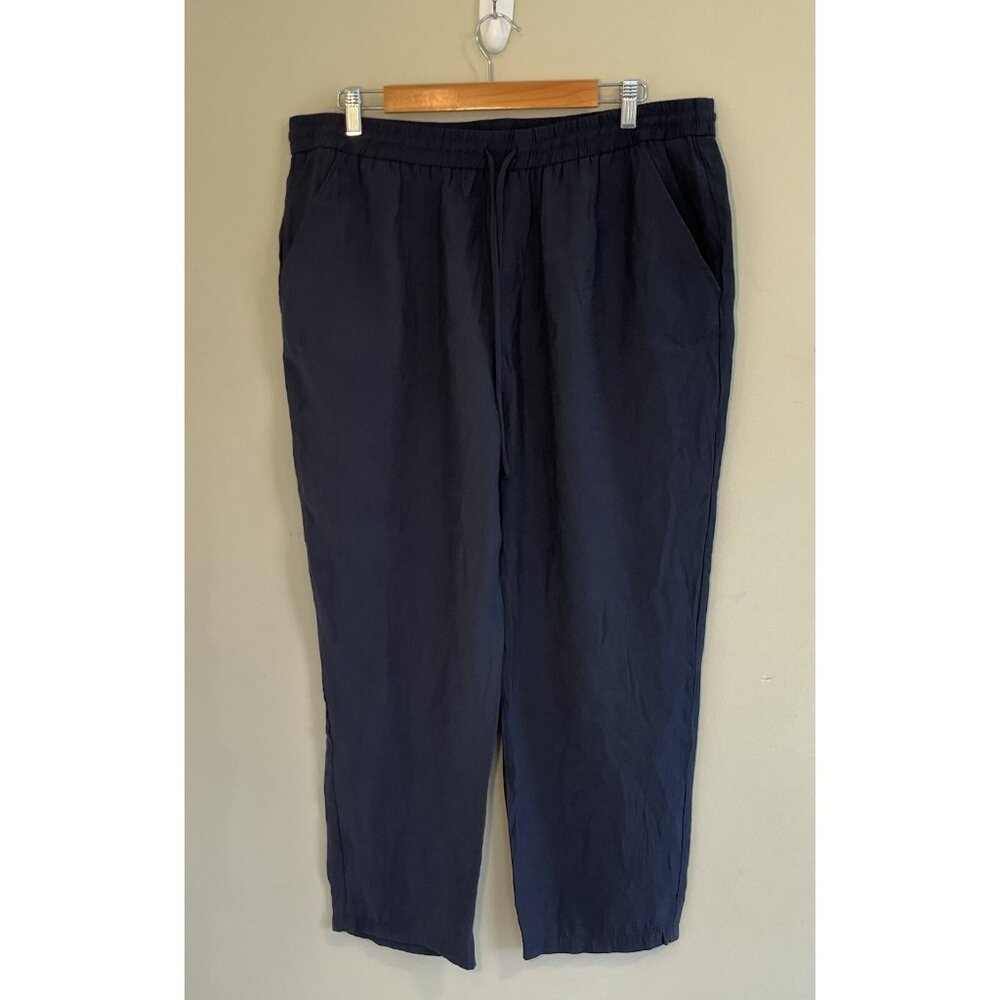 Zara Women's Wide‎ Straight Leg Modal dress Pants XXL  Navy Blue/Gray Color